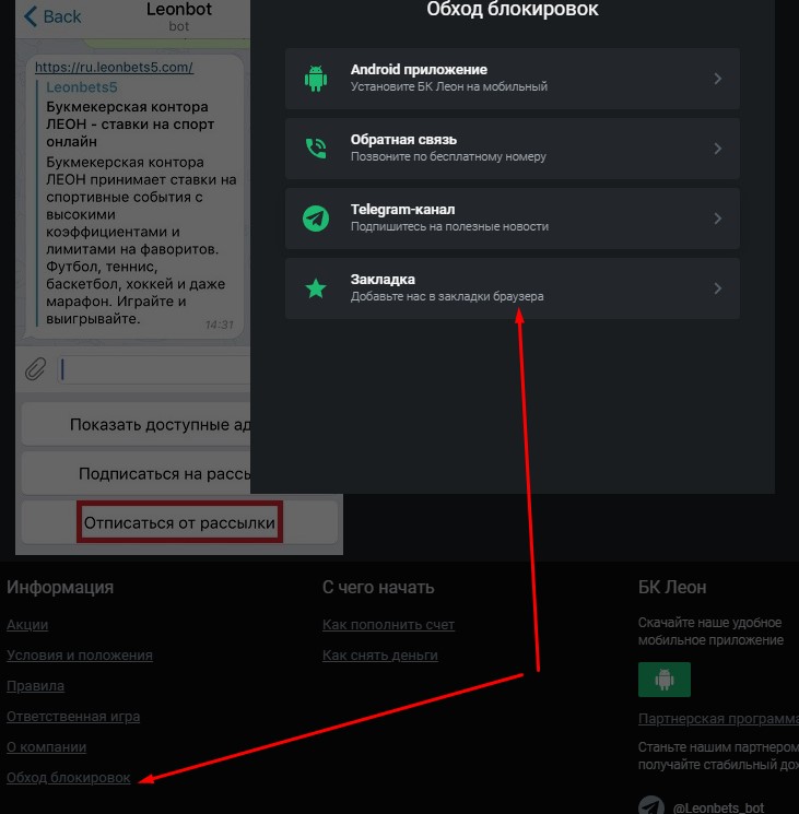 Обход блокировок БК Леон