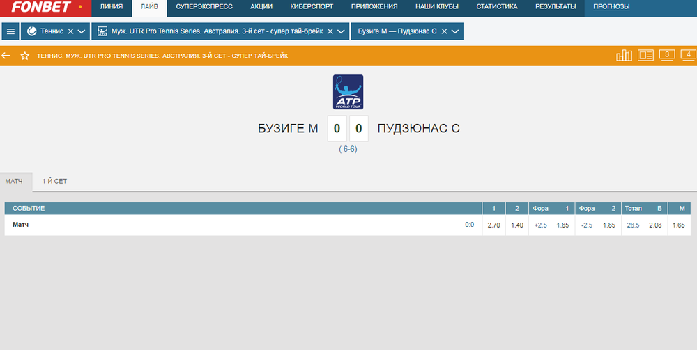 Слабая роспись на теннис, Фонбет