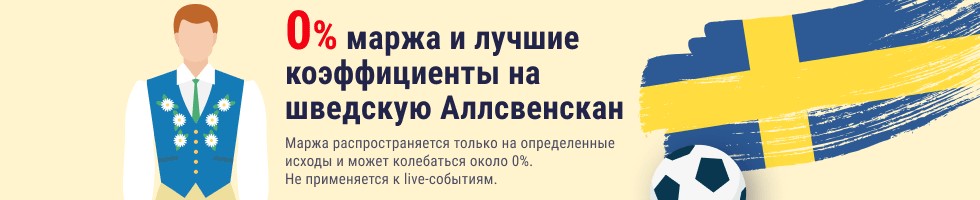 0% маржа на матчи Аллсвенскана от БК «Марафон»
